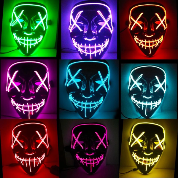 Máscara Led Neon The Purge Festa Halloween Com Controlador